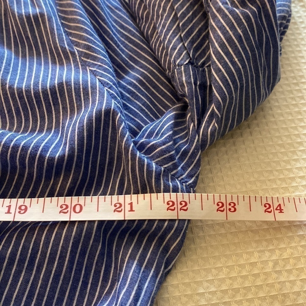 BEACH Lunch Lounge Collection Cotton Faux Wrap Shirt SzM Blue White Pin Stripe - Picture 9 of 16